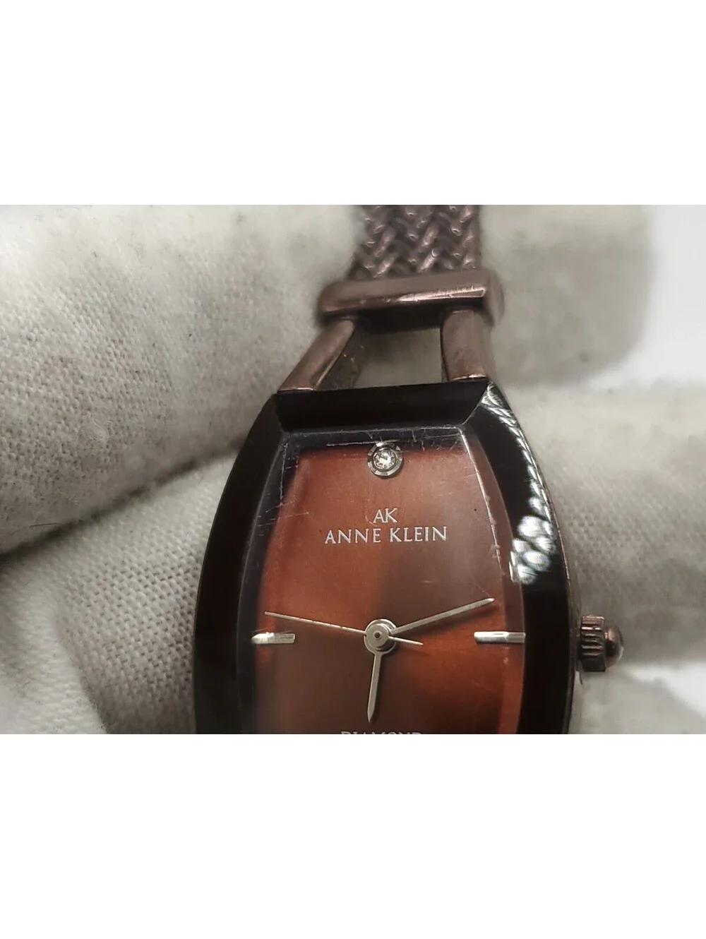 Anne Klein Diamond Quartz Watch New Battery Brown Dial 20mm
